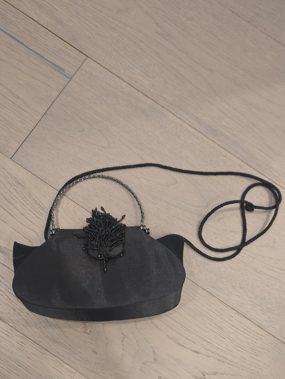 Elegant Black Evening Clutch Crossbody Bag with Beaded Detail